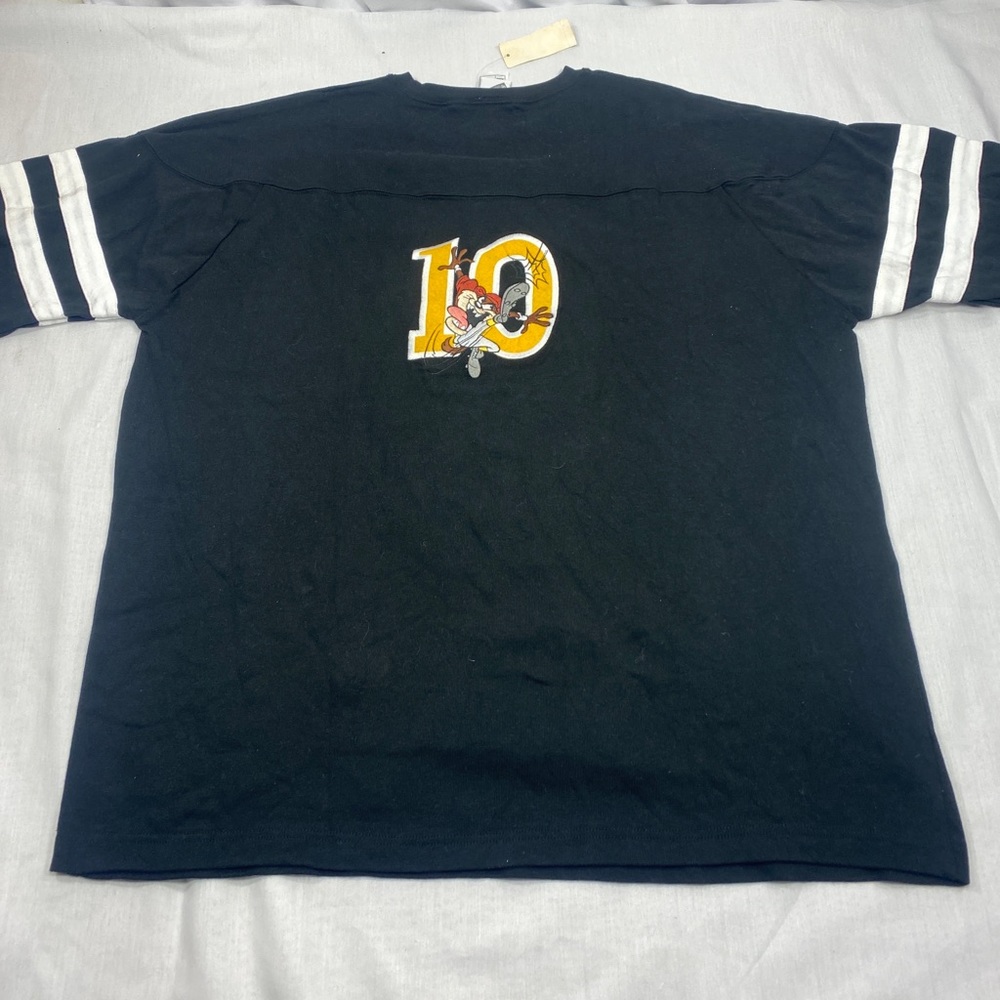NEW VTG 90’s Warner Bros ACME 'Taz' Football Jersey Long Sleeve Shirt Black